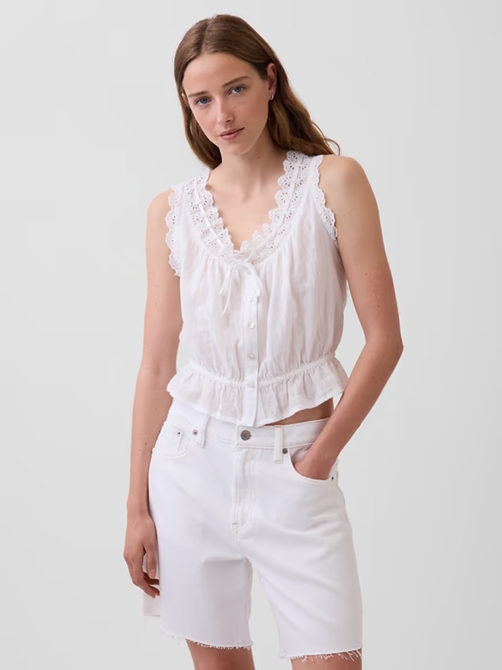 Gap Eyelet Tie-Front Crop Peplum Top